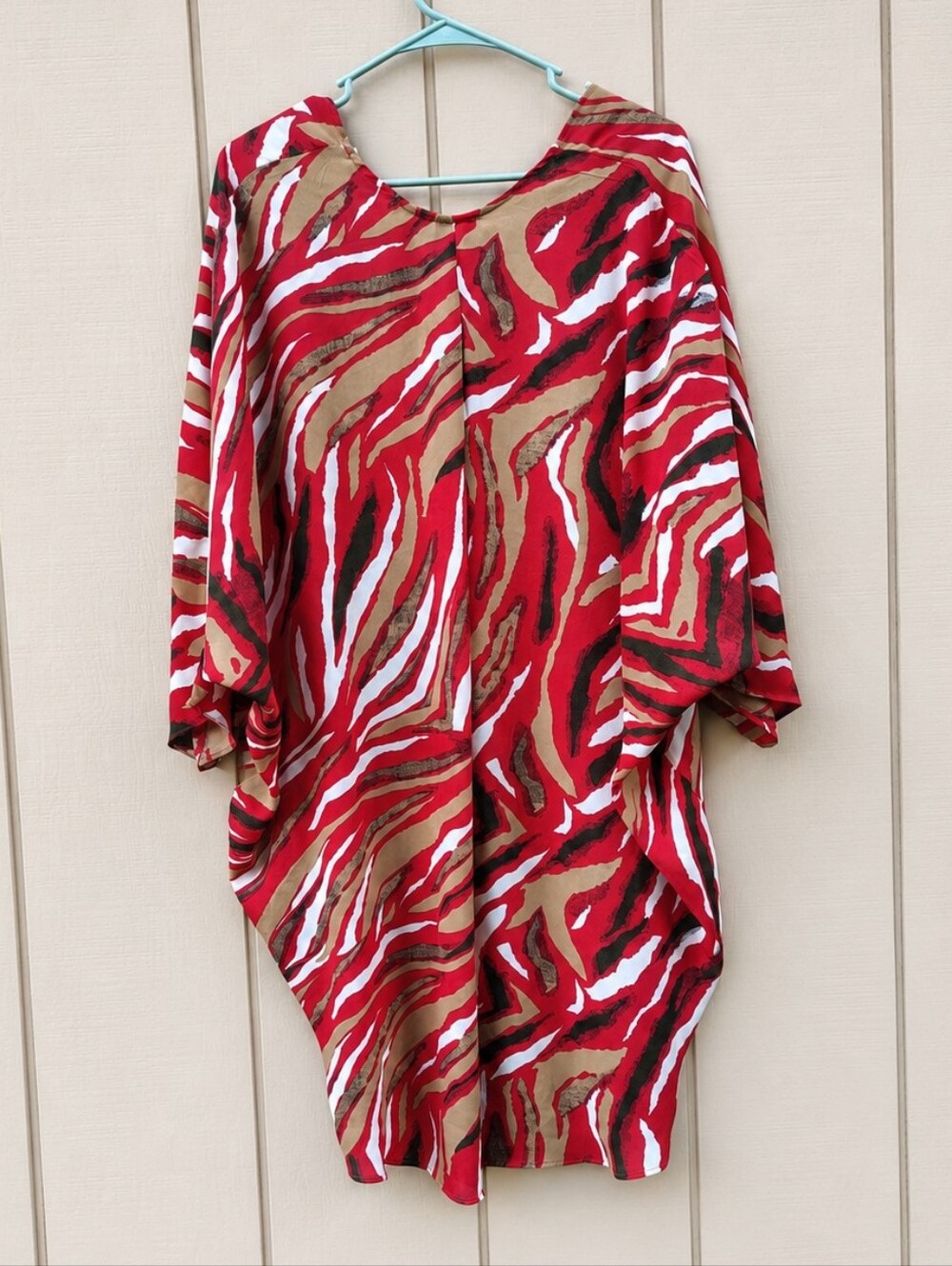Charmin Charlie Kimono Red Cover Up Zebra Print Flowy 3/4 Sleeves Boho Large - Picture 4 of 6